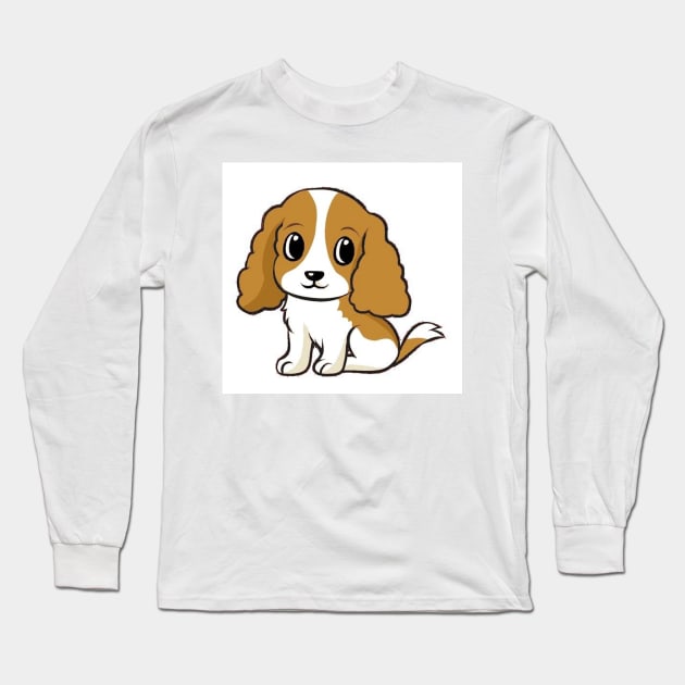 cavalier king charles spaniel blenheim cartoon Long Sleeve T-Shirt by Wanderingangel